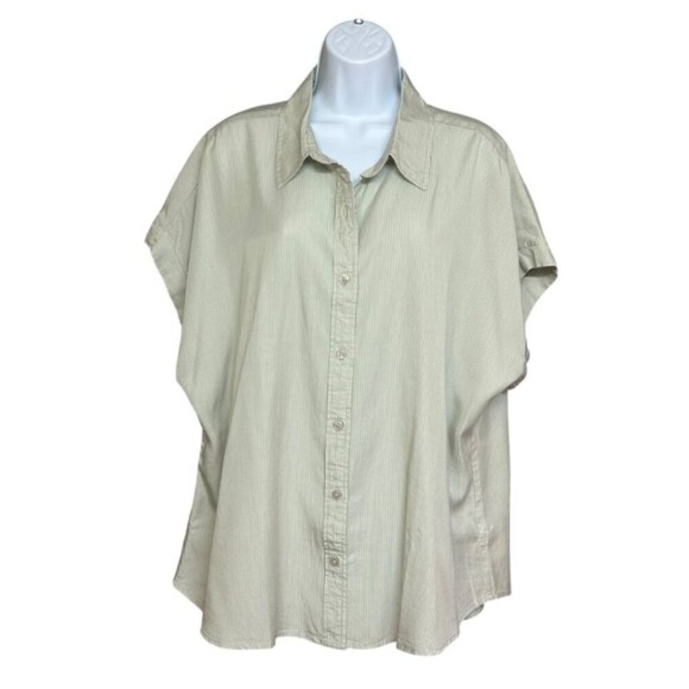 Tilley Green Stripe Button Front Tencel Bloe Size XL